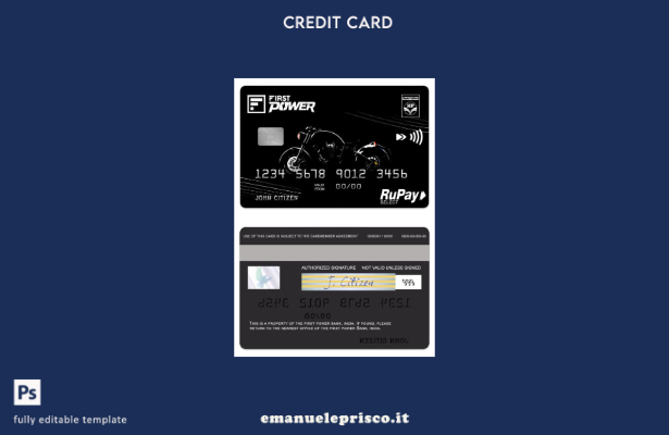 modello di carta di credito India IDFC First Power RuPay in stile verificato